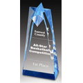 Sculpted Acrylic Star Blue Reflective Column Award - 3 1/2"x8"x 2" thick